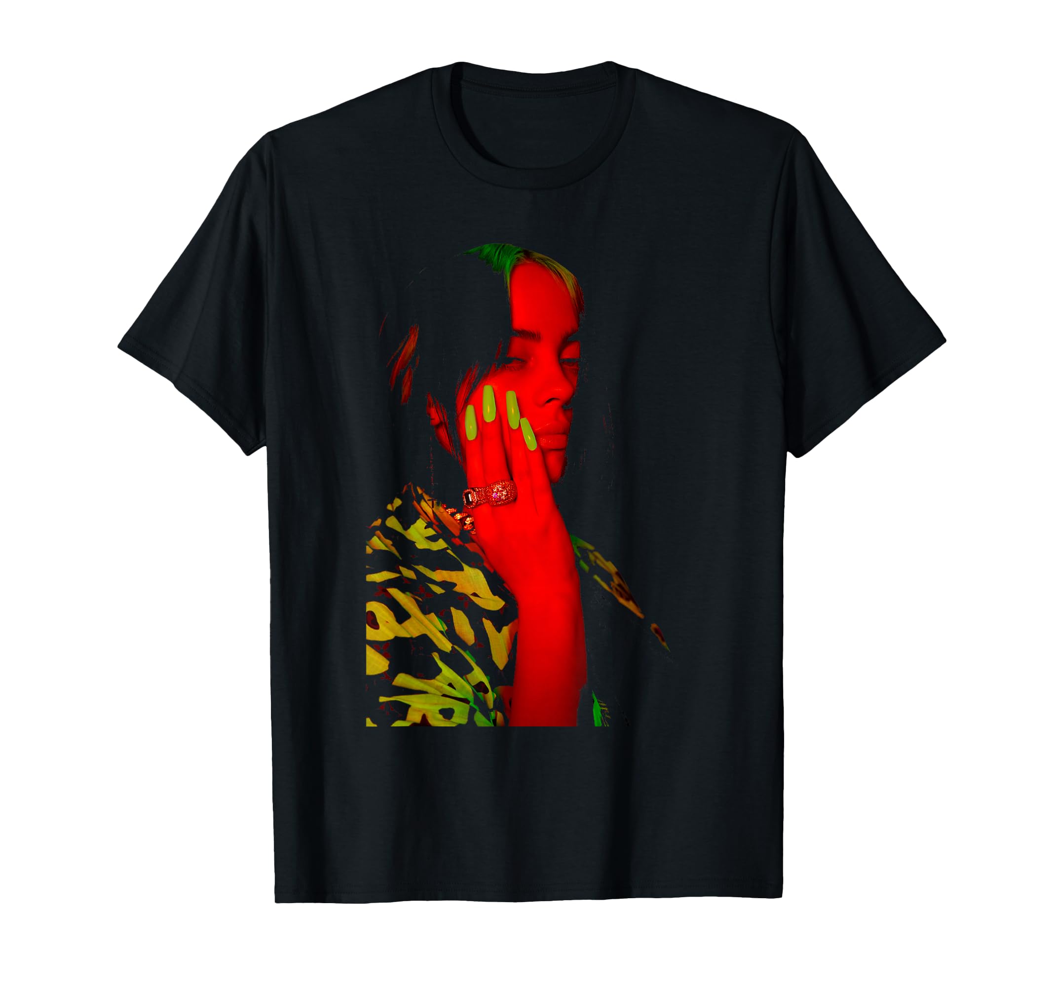 Official Billie Eilish Red Photo Neon Black T-Shirt