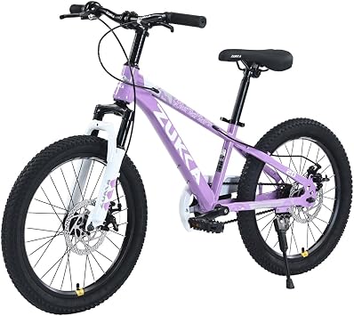 20 Inch Kids Mountain Bike for Boys Girls Ages 7-10 Years, Steel Frame Children Bicycle with Dual Disc Brakes, Adjustable Seat and Handlebar, Outdoor Bike for All Terrain