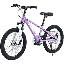 20 Inch Kids Mountain Bike for Boys Girls Ages 7-10 Years, Steel Frame Children Bicycle with Dual Disc Brakes, Adjustable Seat and Handlebar, Outdoor Bike for All Terrain