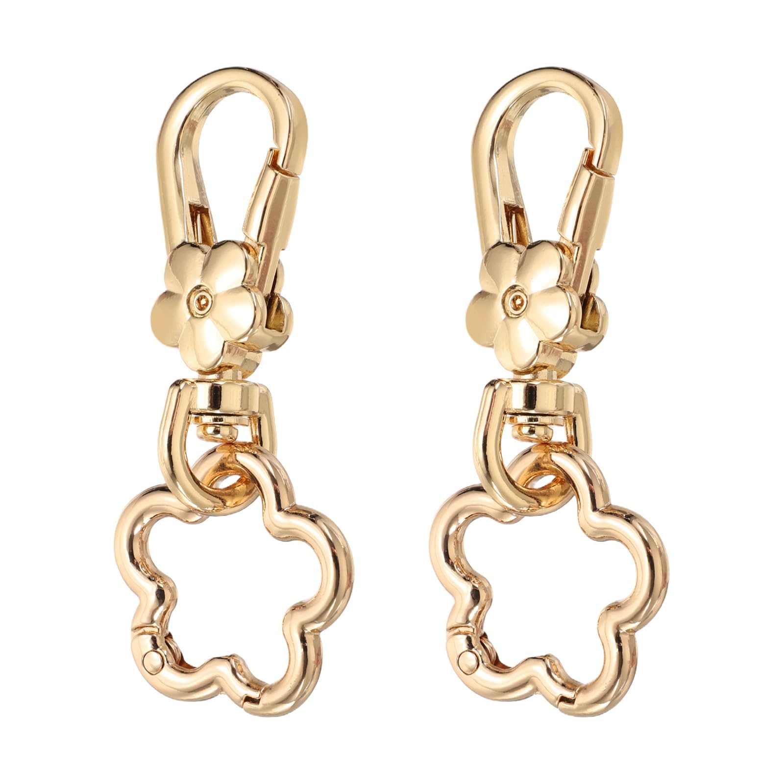 sourcing map 2Pcs Swivel Clasp Clip, Detachable Lobster Clasps with Flower Shape Keychain Clip Quick Release Key Ring for Jewelry Crafts Making Keychain Backpack, Light Gold