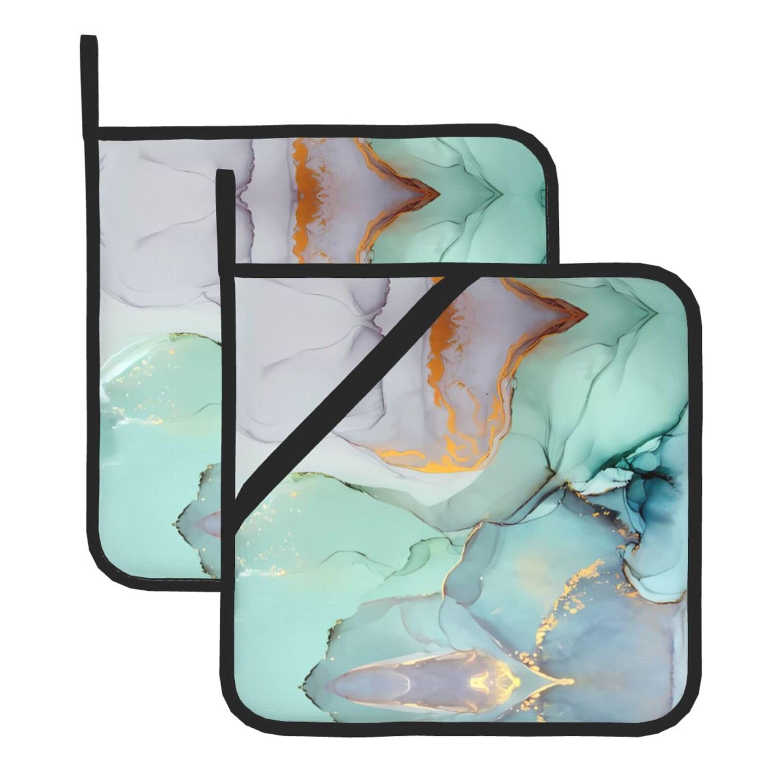 HJFCZH colourful marble Prints Square Hot Pads for Kitchen Counter - Waterproof Pot Holders, Durable Heat Resistant Throw Layers for Serving, Oven & BBQ - 2 Pack