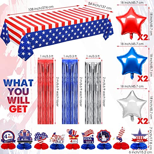 19 Pcs 4Th Of July Party Supplies Set, Red White And Blue Foil Fringe Curtain 4Th Of July Tablecloth Independence Day Foil Balloon Patriotic Table Centerpieces For Independence, Memorial, Veterans Day #TOP1