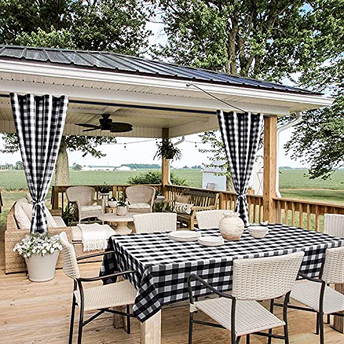 Hiasan Buffalo Plaid Outdoor Curtains For Patio Waterproof, 52 X 84 Inches Long, And 60 X 120 Inch Checkered Tablecloth Rectangle, Black And White #TOP8