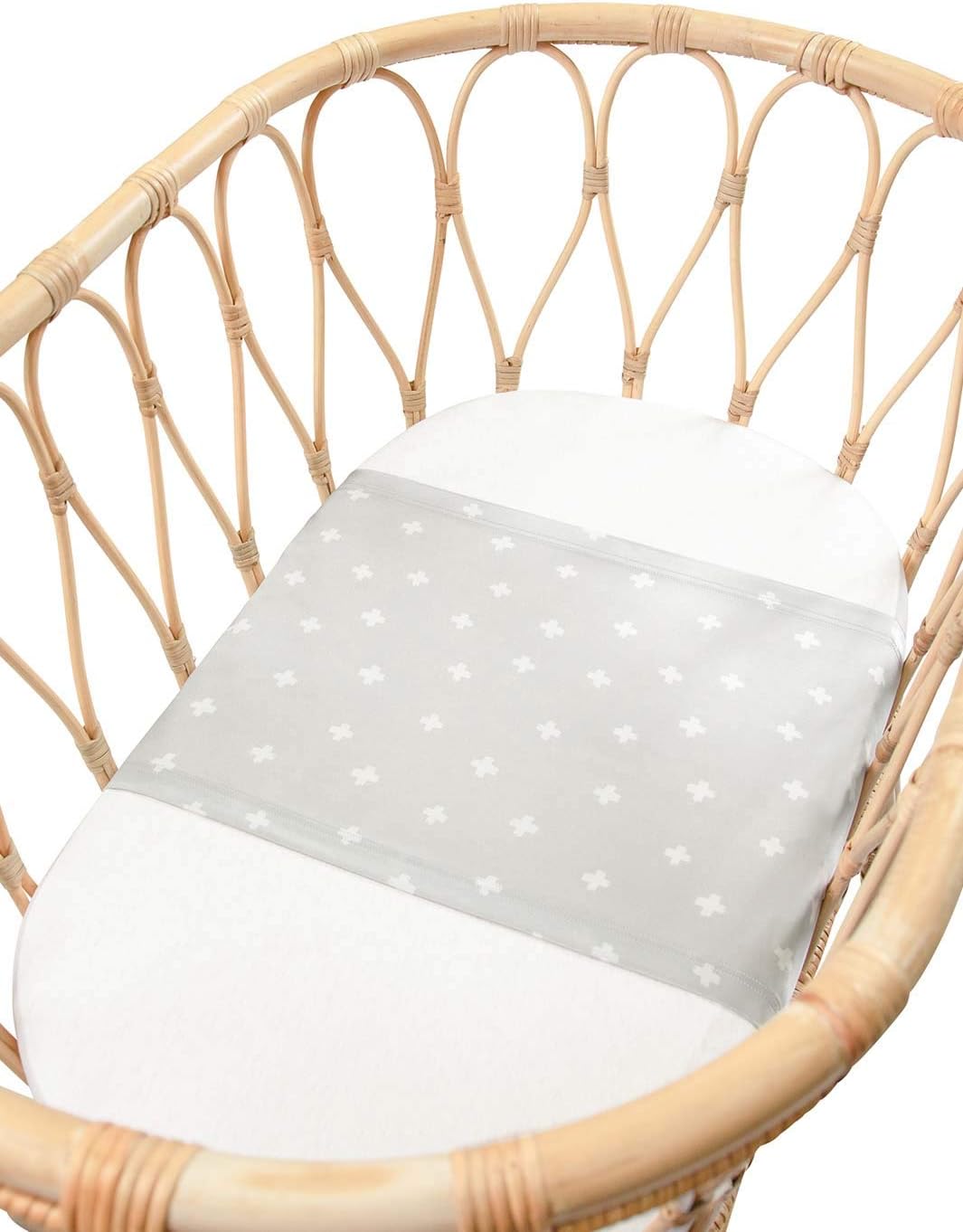 Baby Silk Bassinet Sleeve | Silk Bassinet Sleeve for Baby Hair Loss | Silk Baby Bassinet Bedding in 25 Momme Mulberry Silk | SIDS Safe Silk Bassinet Slip for Baby | Dove Gray Crosses