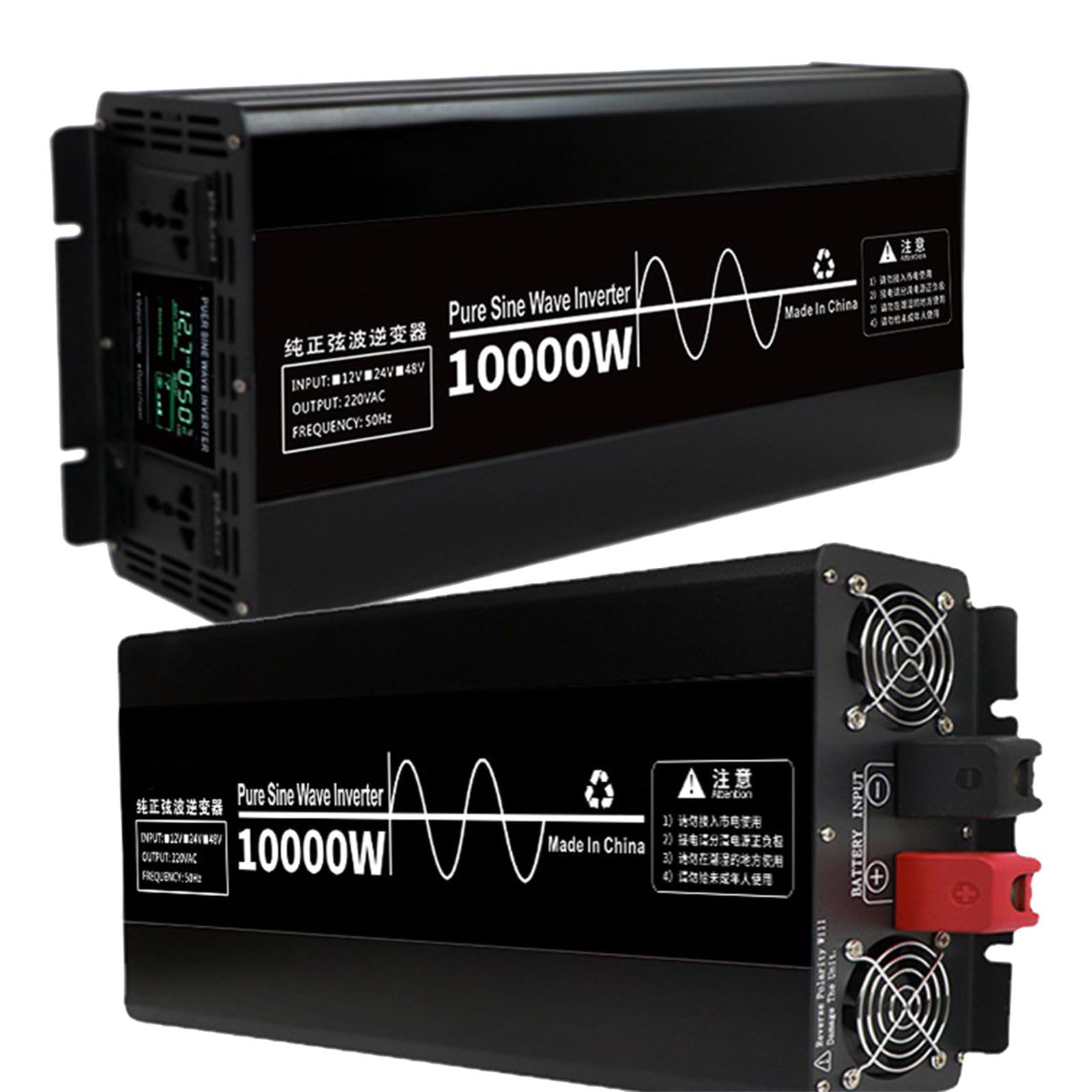 Falownik Przetwornice samochodowe o mocy 10000 W, przetwornica napięcia 24 V DC na 110 V AC z podwójnymi gniazdami prądu przemiennego i wyświetlaczem LCD,48V to 220V
