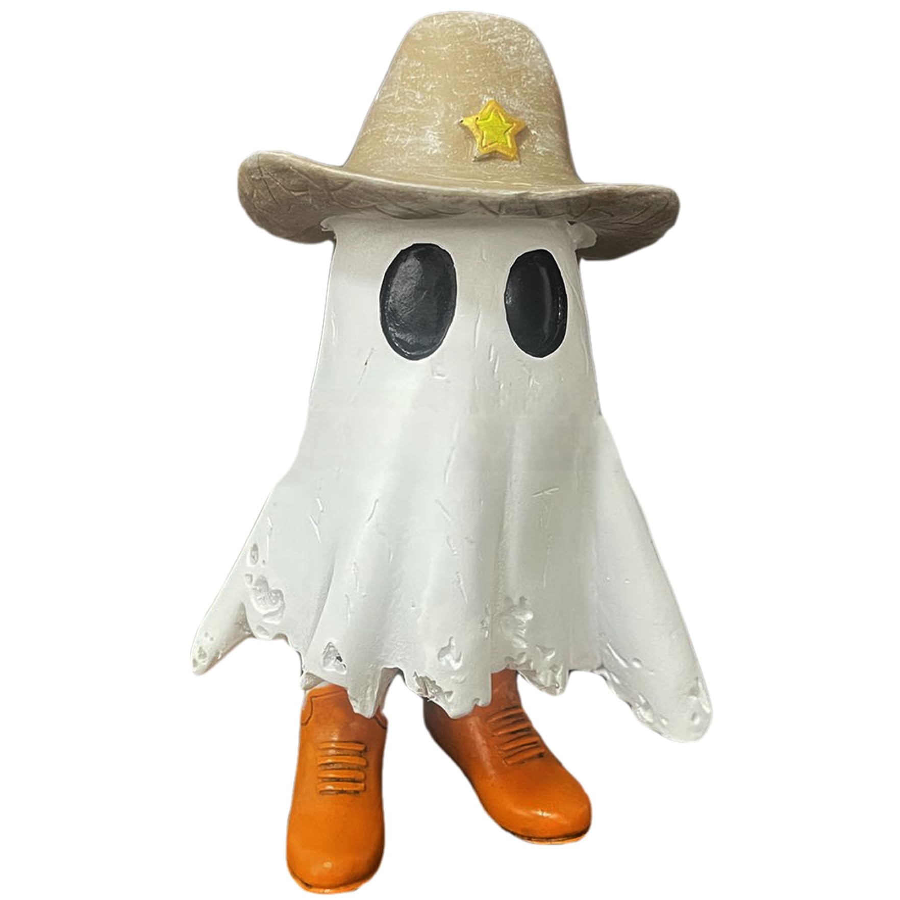 Goutdori Halloween Ghost Cowboy Statue 6x4in, Resin Ghost Wearing Boot Hat Tabletop Decor for Halloween Home