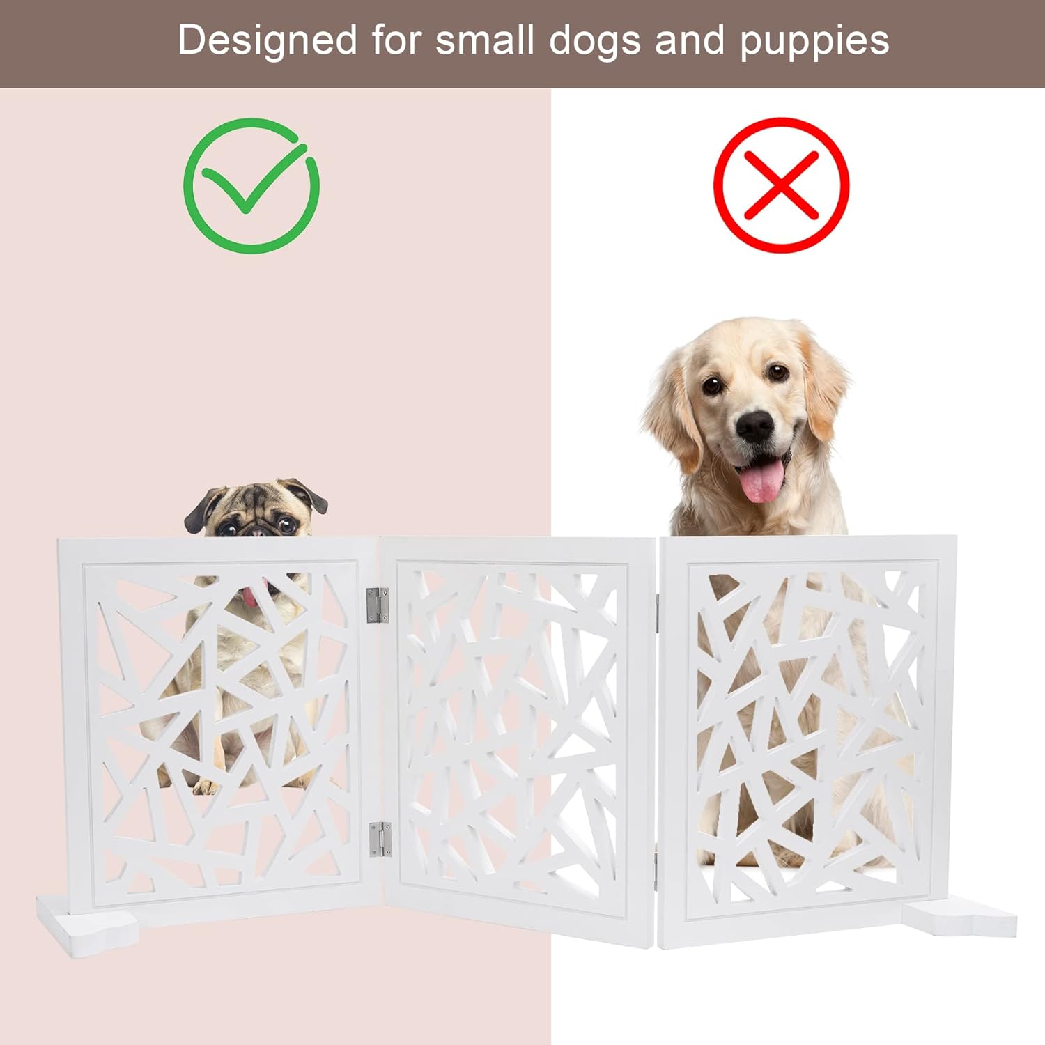 Freestanding Pet Gate Dog Gate, 3-Panel Folding Puppy Gate Wooden Fence Barrier for Small Medium Pet, Indoor Cat Dog Gates for House, Stairs, Doorways with 2Pcs Support Feet, 47" X 18.8"