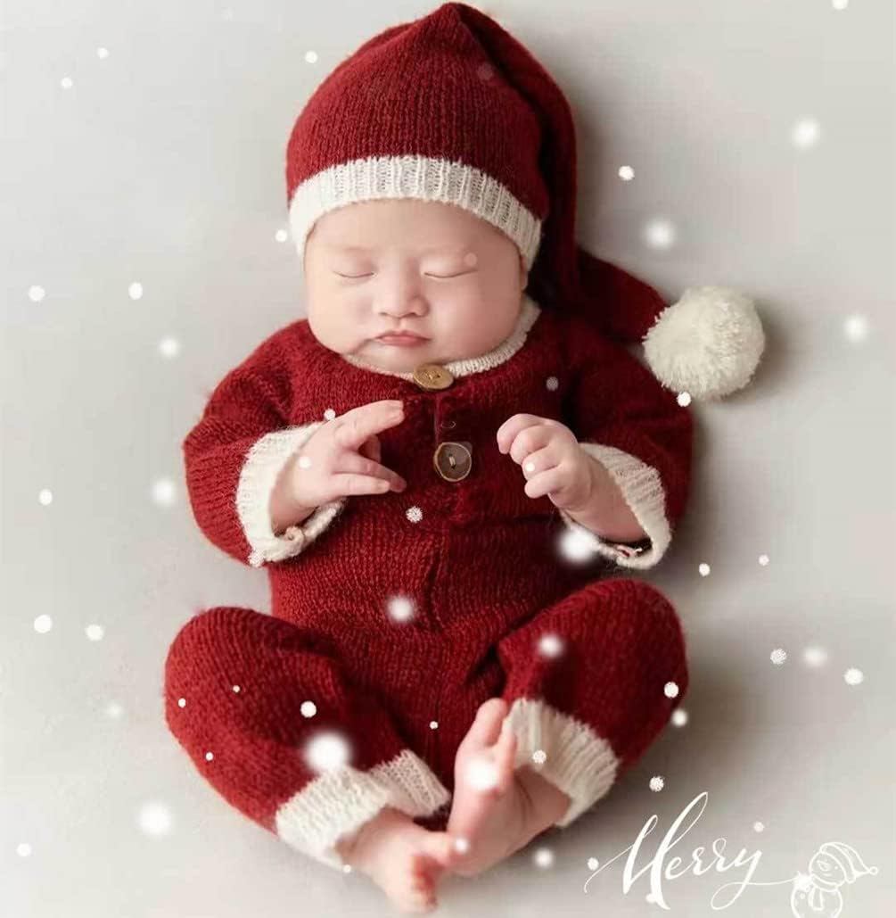 Newborn Photography Props Outfits Christmas Hat Leggings Infant Baby Boy Girl Photoshoot Costume