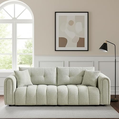 Miniatura 10 de Sofás de nube modernos de mediados de siglo de 91.5 pulgadas, cómodo sofá boucle con brazos enrollados y almohadas suaves, sofá biplaza tapizado de