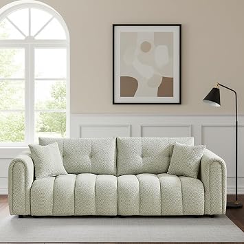 91.5"W Modern Boucle Sofa for Living Room, Oversized Loveseat Couch, Green
