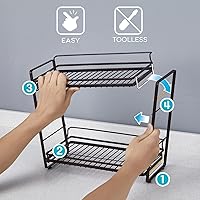 Vista 6 de zccz Organizador de baño de 2 niveles, ideal como organizador de encimera de cocina o baño, organizador de maquillaje con acabado negro