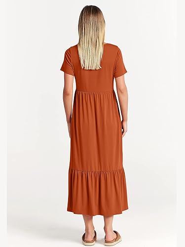 Miniatura 5 de ANRABESS Vestido de verano casual de manga corta con cuello redondo para mujer vestido de playa con bolsillos