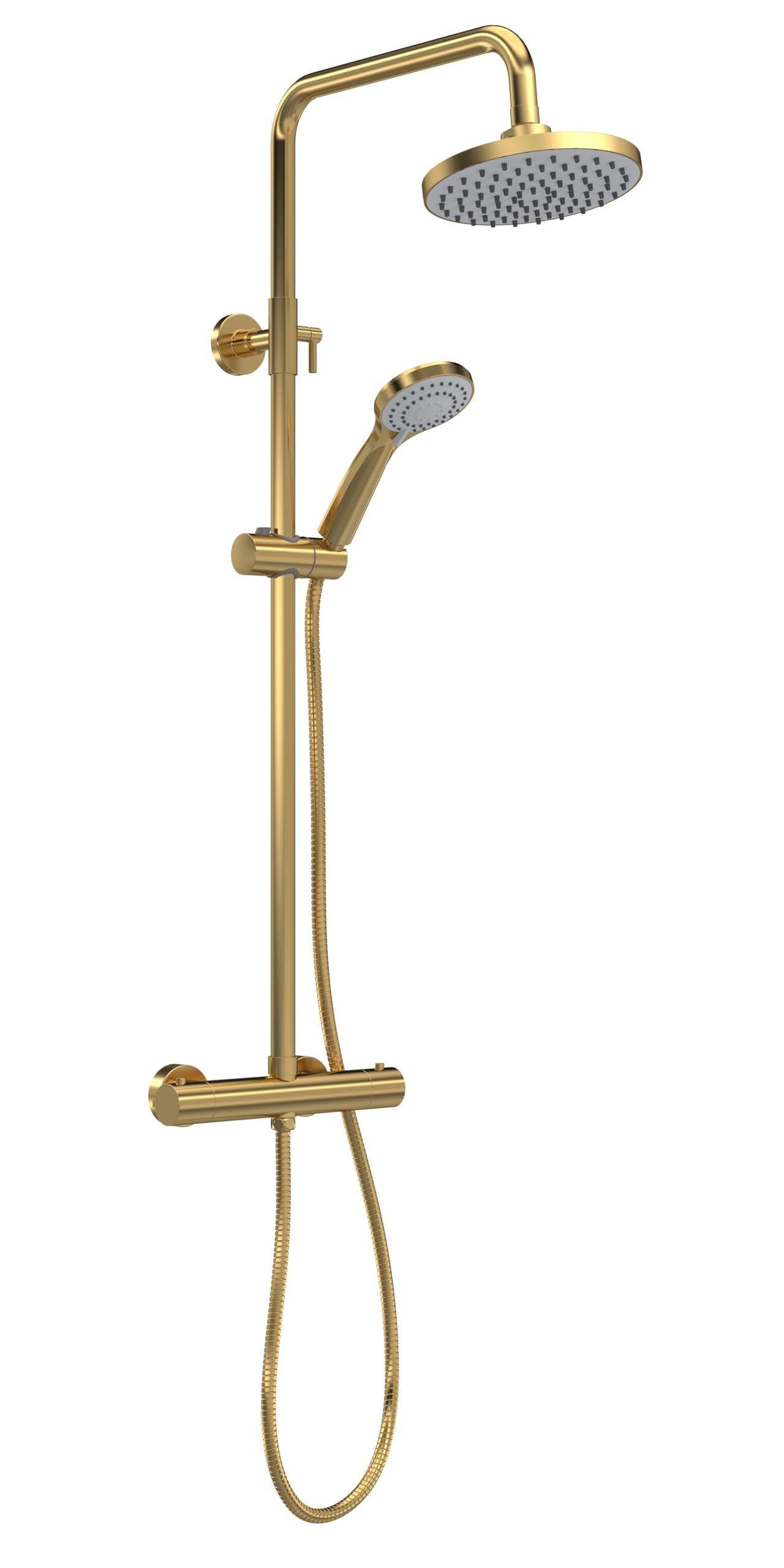 Round Thermostatic Shower Kit With Fixed Head & Adjustable Handset - Brushed Brass 5056462691374