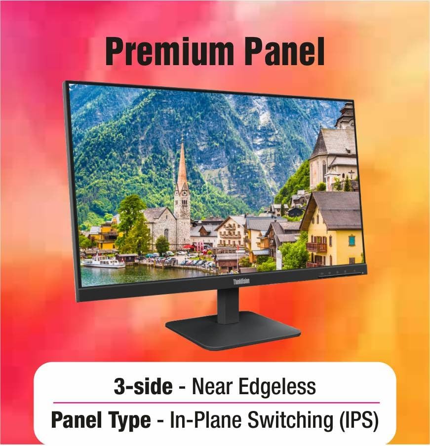 Image of Lenovo ThinkVision S24-4e | 23.8 inch (54.61 cm) FHD IPS 100Hz Ultraslim Monitor | 4ms, 99% sRGB, 16.7Mn Colors, 1x HDMI 1.4, 1x VGA,TUV Eye Comfort, Low Blue Light| Tilt | Black