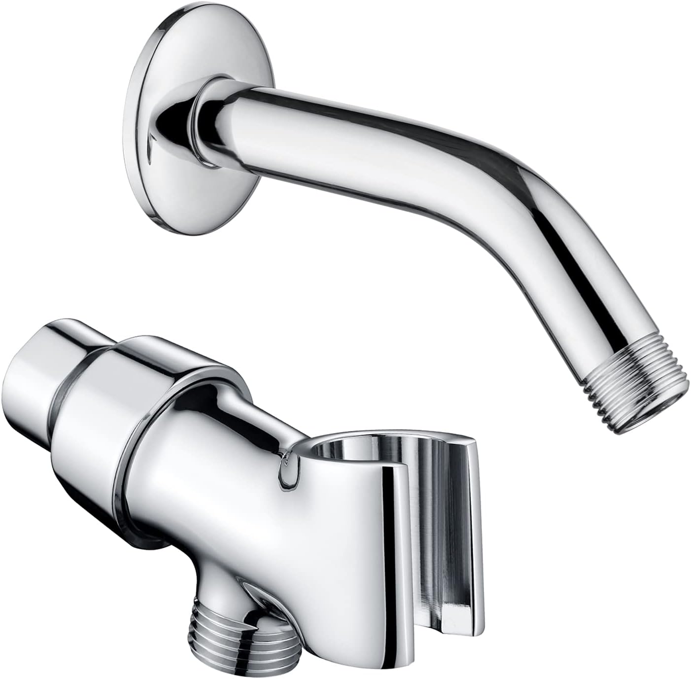 BRIGHT SHOWERS All Metal Shower Head Holder with 6 Inch Brass Shower Arm, Chrome