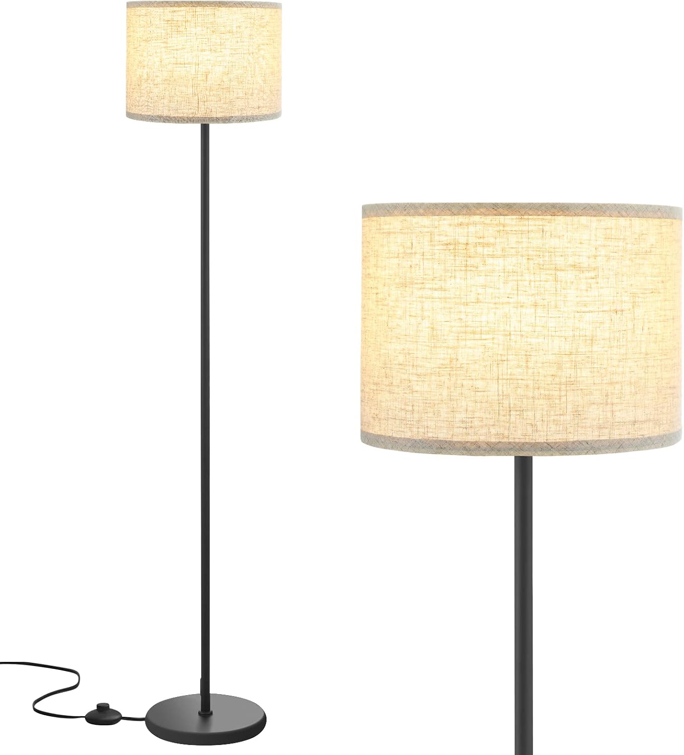 Ambimall Modern Floor Lamp with Shade, Tall Lamps for Living Room, Bedroom, Office, Dining Room, Stick Floor Lamp with Linen Lampshade(Without Bulb)