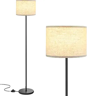 Ambimall Modern Floor Lamp with Shade, Tall Lamps for Living Room, Bedroom, Office, Dining Room, Stick Floor Lamp with Linen Lampshade(Without Bulb)