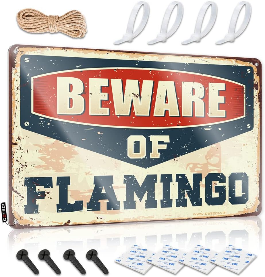 Man Cave Funny Signs Beware Of Flamingo Sign Retro Tin Signs Funny Alcohol Signs(20X30CM)