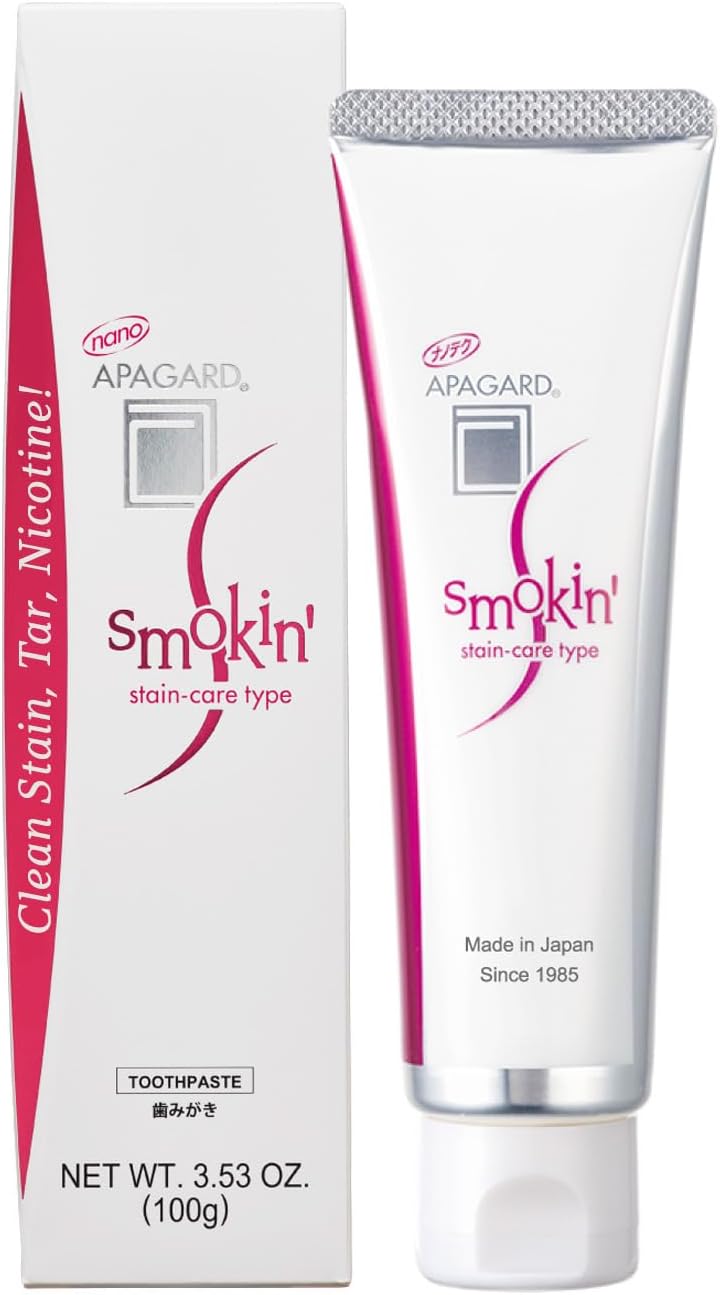 APAGARD® SMOKIN’, Sangi's Nano-Hydroxyapatite Toothpaste for Naturally Whiter Teeth, No Fluoride, Stain-Removal Type, 100g / 3.5 oz, Mild Mint Flavor
