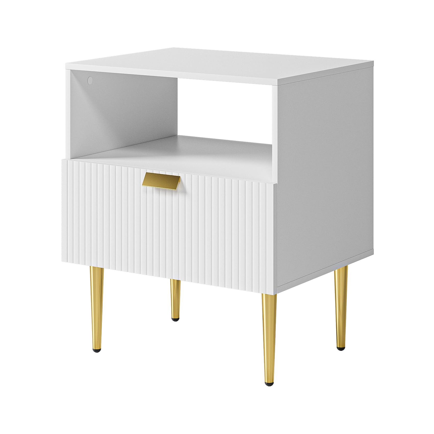 HEYZOEY Table de chevet pour chambre à coucher, table de chevet striée, table d'appoint pour salon, table d'appoint avec tiroirs, meuble de chambre à coucher, à rayures blanches