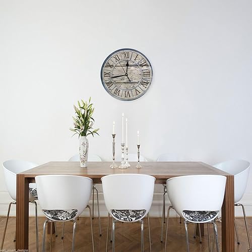 Miniatura 3 de Vintage Farm Farmhouse - Reloj de pared redondo de madera rústica para el hogar, sin tictac, silencioso, de cuarzo, funciona con pilas, 10 pulgadas,