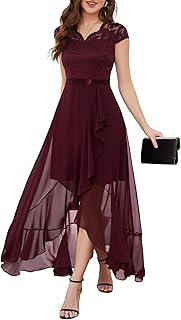 Women's V-Neck Dress for Women Wedding Guest Hi-Lo Floral Lace Prom Cocktail Party Formal Bridesmaid Dress - Buy now