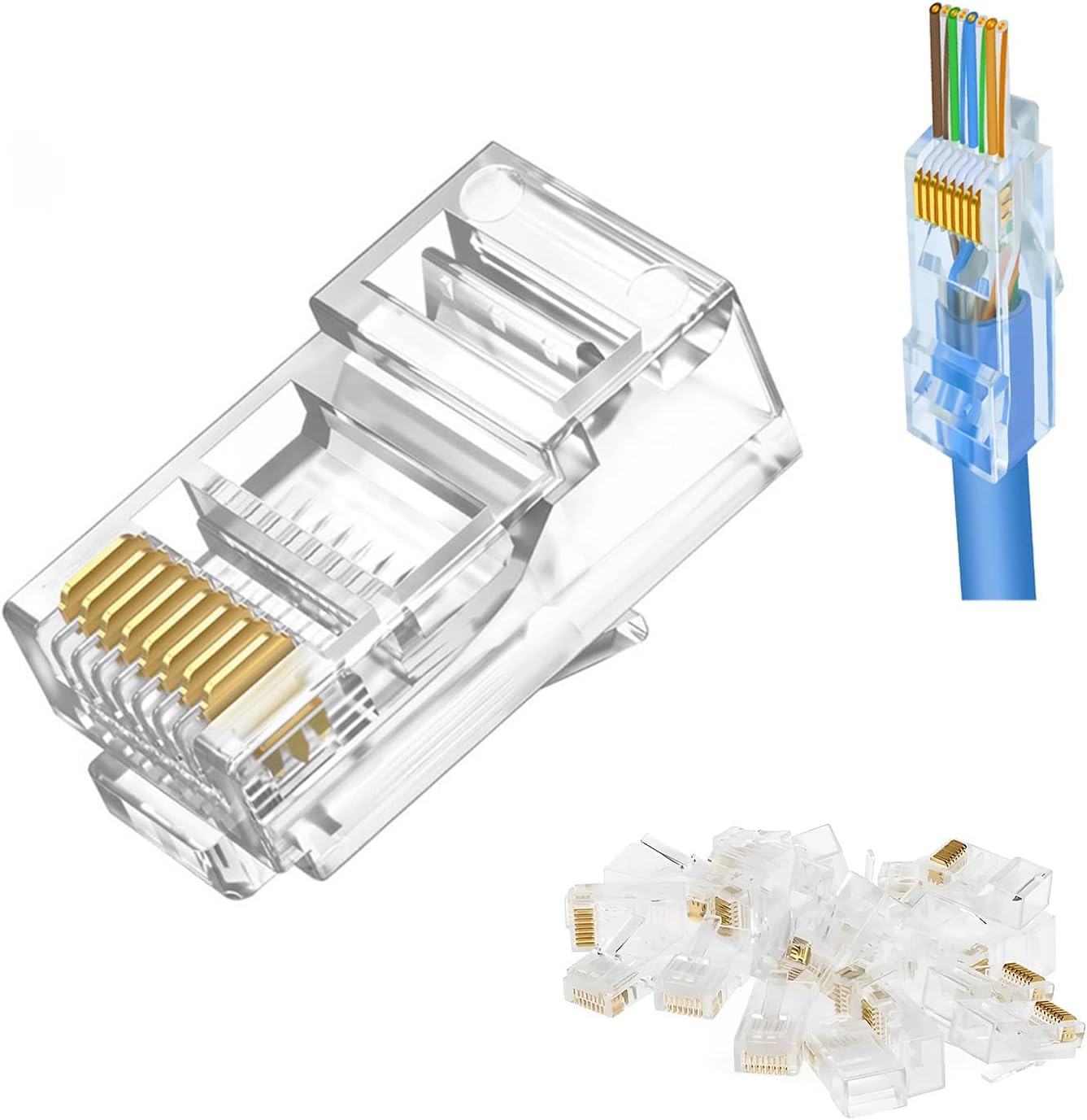 50 Pack RJ45 Connectors,Cat5e Cat5 RJ45 Connector Pass Through RJ45