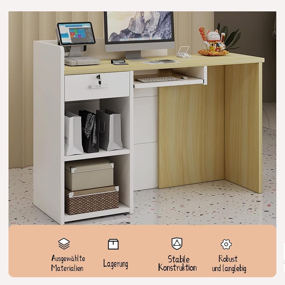 Empfangstheke Klein Holz, Rezeptionstheke, Empfangstresen Kosmetik, Rezeptionstheken mit Schublade, Laden-Theke Verkaufstheke Tresen Büromöbel Rezeption(Size:120*40*90cm,Color:'White+gray'>White+gray)