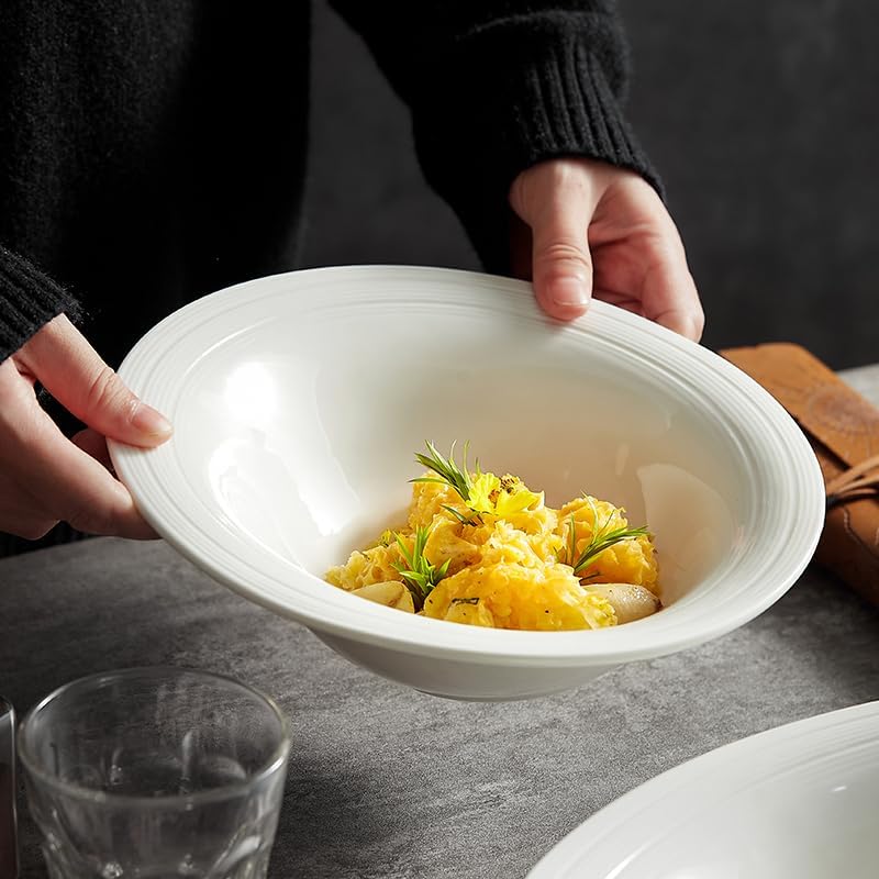 Piatti da Pranzo in Porcellana Bianca, Piatti Inclinati, Piatti da Portata per Insalata, Piatti da Portata per Dessert, Fruttiera, Stoviglie per Ristoranti, Utensili da C（M-One Size）