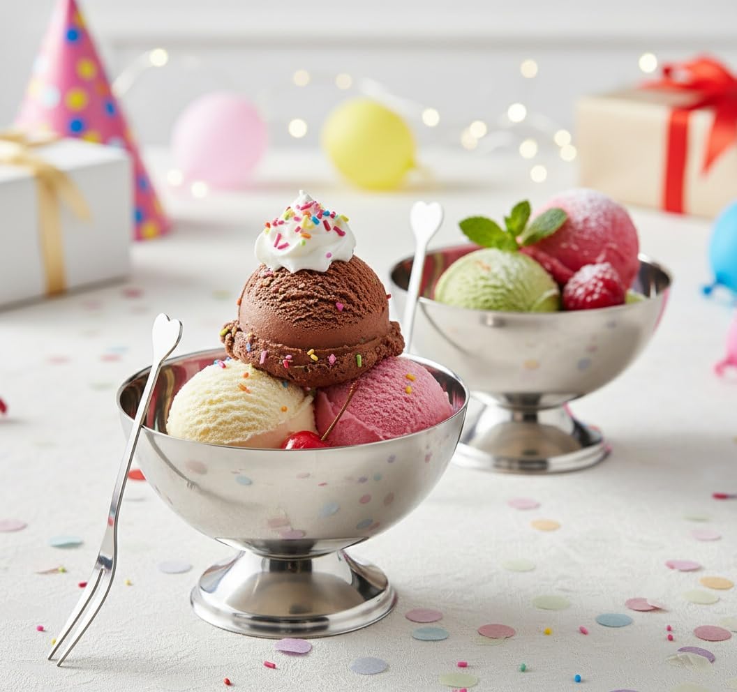 PACEKONER Stainless Steel Ice Cream Bowl, Reusable Salad Cup, Dessert Bowl, Metal Cups, For Sundae, Fruit, Ice Cream, Pudding, Snacks, Condiment (Silver, 3.94 In)