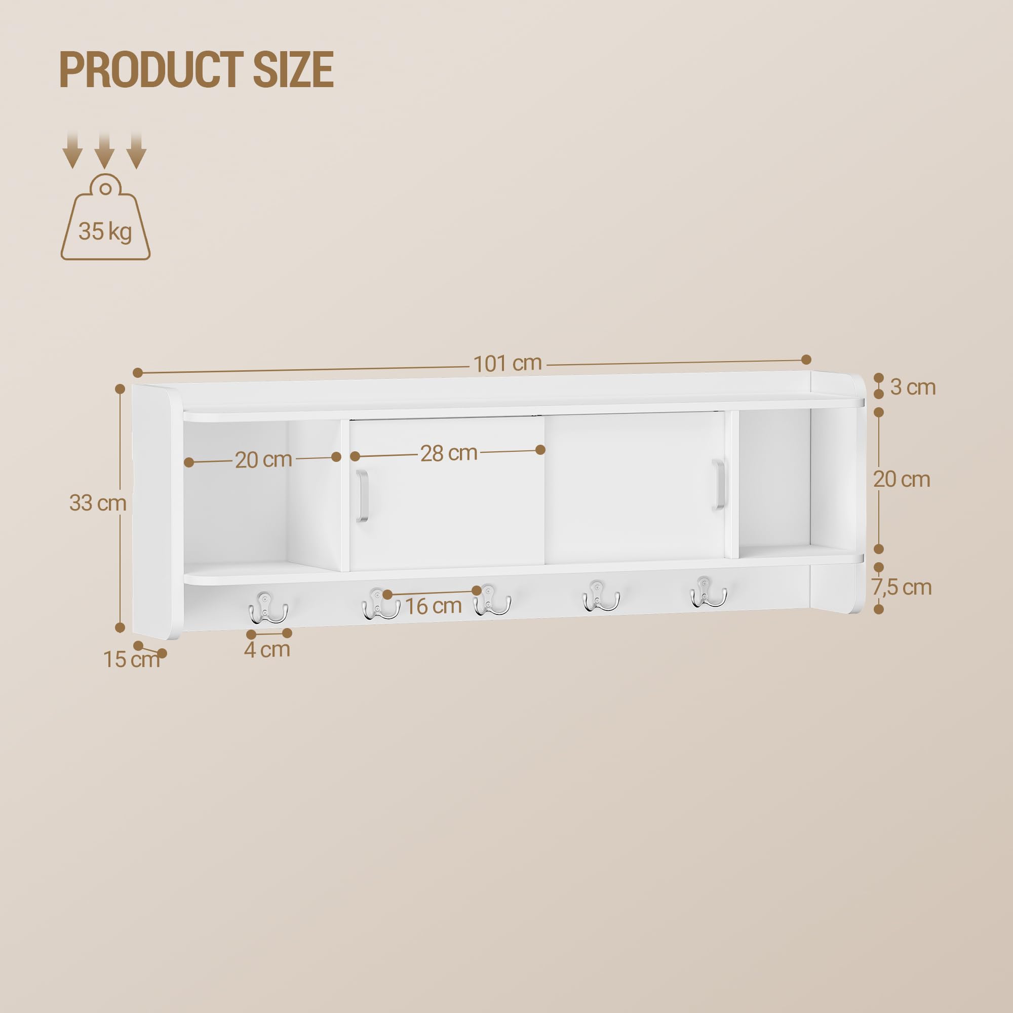 Hzuaneri Porte-Manteau Mural, Porte Coulissante, Blanc, 101 x 33 x 15 cm