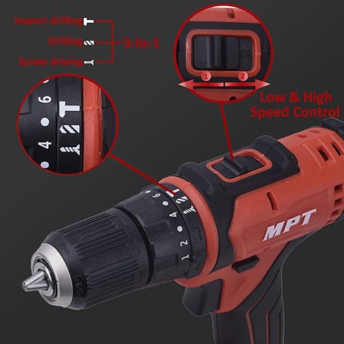 Miniatura 3 de Taladro inalámbrico - MPT 21V inalámbrico juego de taladro con baterías y cargador rápido, portabrocas sin llave de 38 pulgadas, 2 velocidades