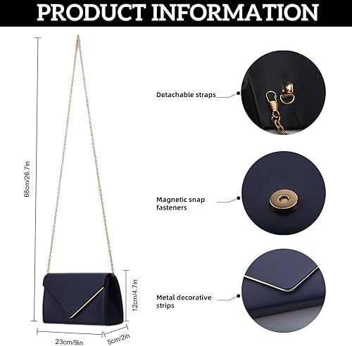 Miniatura 3 de Bolso cruzado para mujer, bolso clásico de vestir plegable, bolso de mano de cuero impermeable para mujer Azul Real