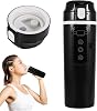 Palmcee Car Kettle, 12V/24V Car Electric Heating Mug Portable Heated Travel Mug, 500ml Car Electric Kettle 304 Stainless Steel Liner Electric Heating Travel Kettle Cup with LCD Display (Black)