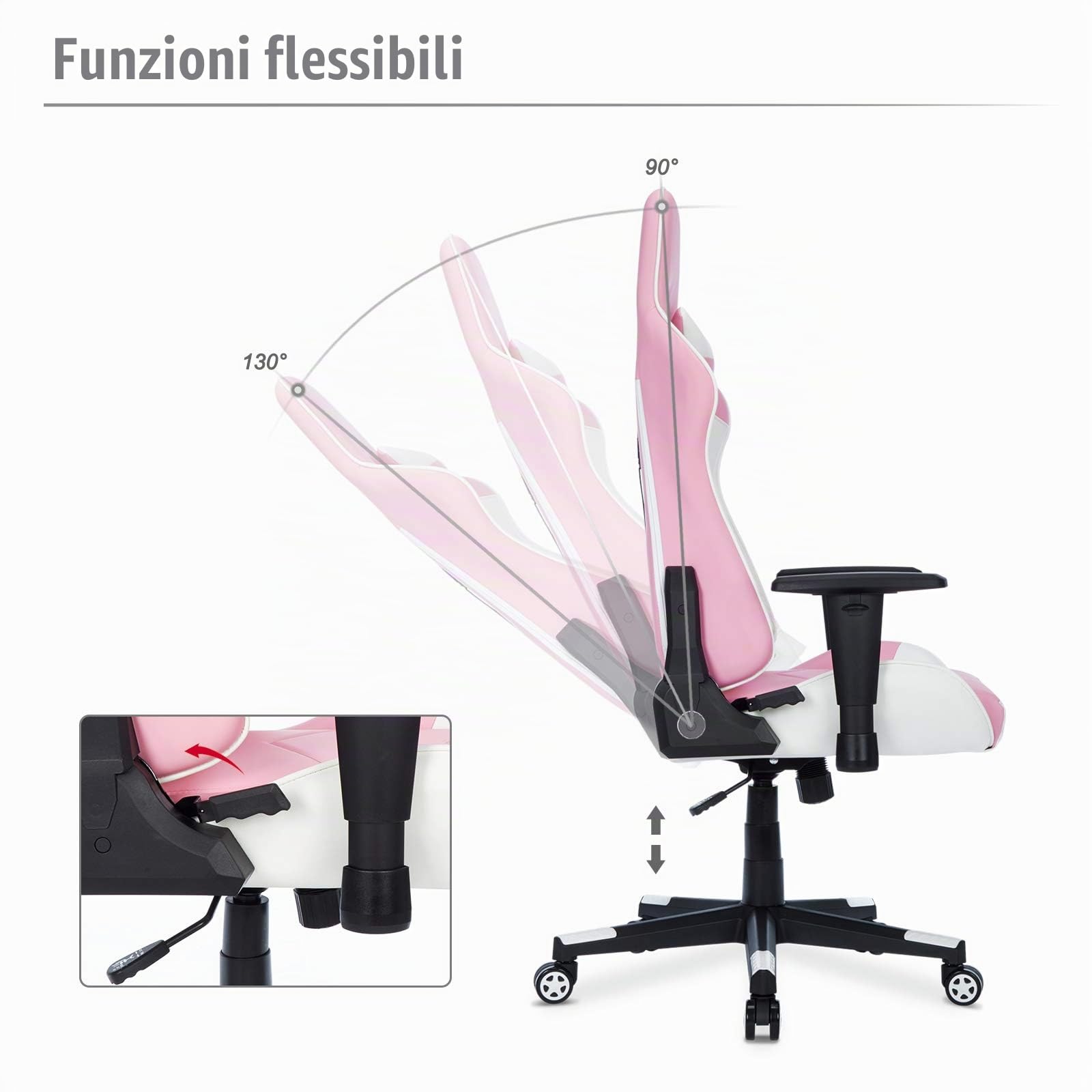 IntimaTe WM Heart Sedia Gaming Gioco Ergonomica Reclinabile 135 °Sedia Racing Girevole 360 ° Stile Sportivo Regolabile Sedie da Ufficio Poltrona di PU Rosa