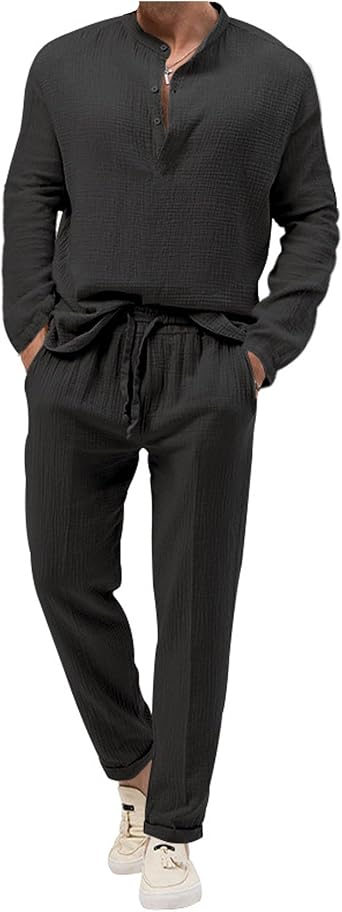 Mens long pants suit two-piece t-shirt long sleeve shirt