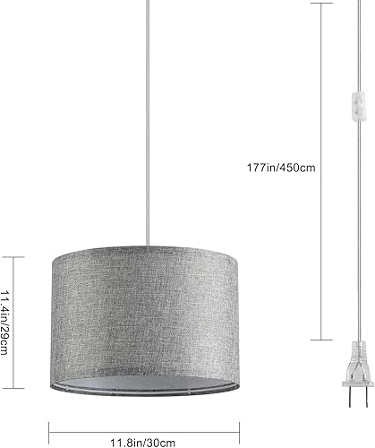 Miniatura 5 de Paquete de 2 lámparas colgantes enchufables, luz colgante con cable transparente de 15 pies, interruptor de encendidoapagado, pantalla de lámpara de