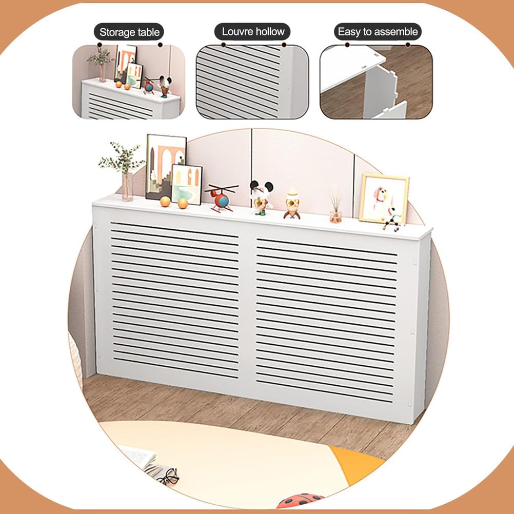 Generico Copritermosifone Moderno Personalizzabile e ripiano per mobiletto riscaldante, griglia a persiana Bianca per Arredamento casa, 60x90x15 cm - Soluzione di Riscaldamento Elegante e sicura