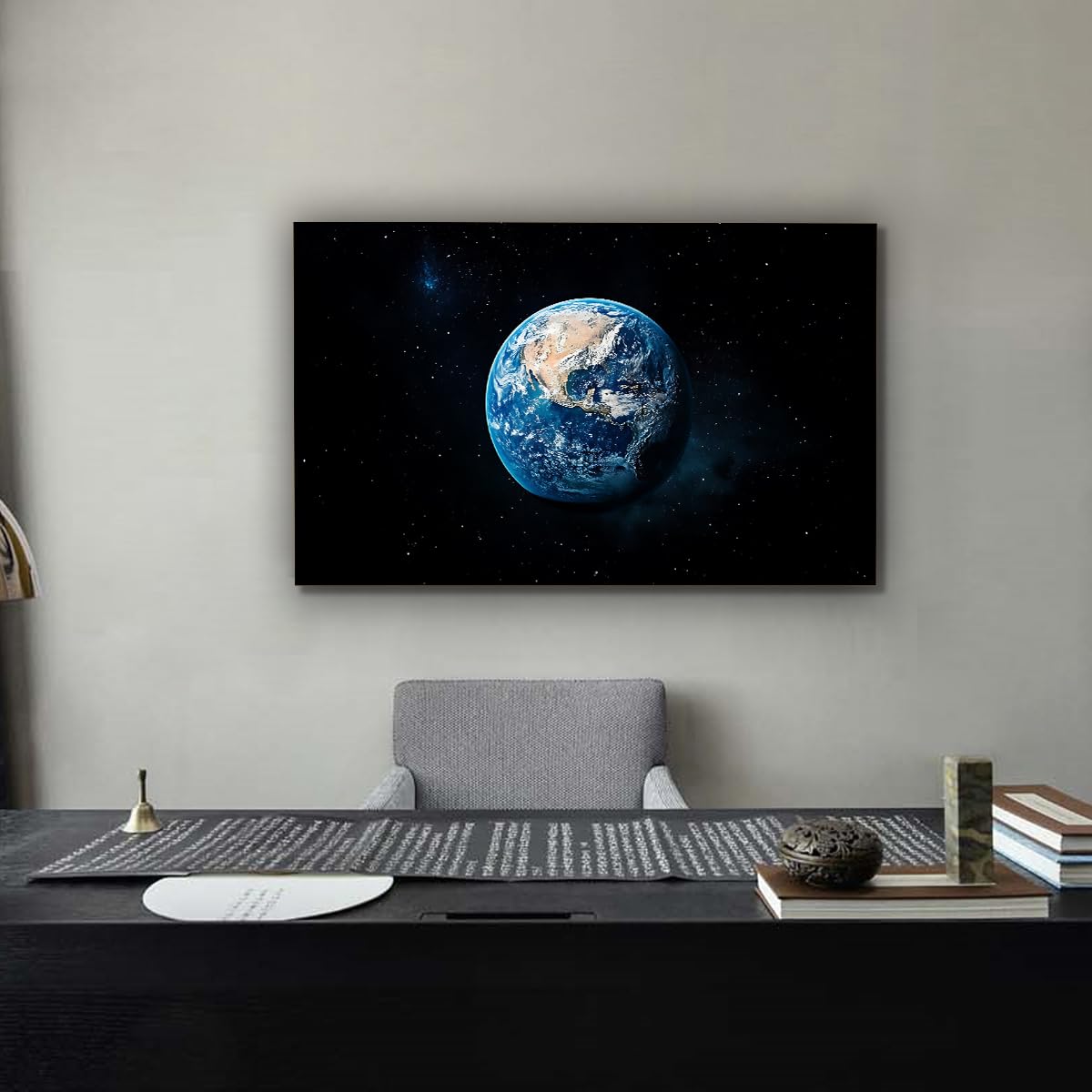 OSHIONARTE Tela incorniciata Arte murale Pianeta Terra Tela a Stelle dello Spazio Esterno Stampa Fantascienza & Fantasy Decorazione Quadro da pittura per soggiorno 53x90cm Incentrionato