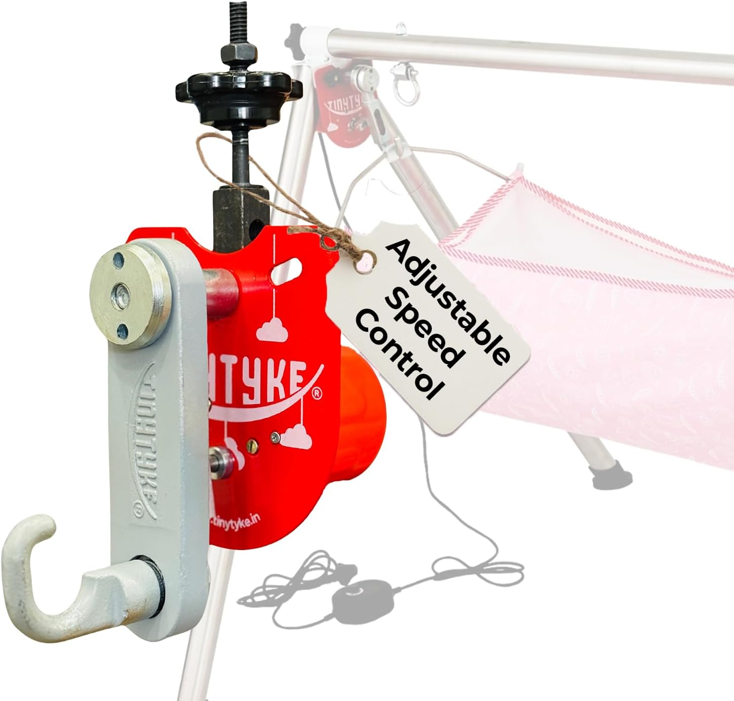 TINYTYKE Automation Kit (Cradle Not Included) w/Manual Hook - Automatic Jhula for Kids 0-3 years - Portable Automatic Cradle Kit w/ Pink Cloth - Fits Square Round Frame - Adjustable Speed - Up to 20kg