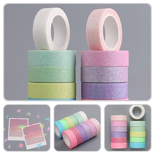 Miniatura 7 de STOBOK Cinta adhesiva Washi con purpurina de macarrón para manualidades cinta adhesiva de papel Washi para manualidades álbumes de recortes