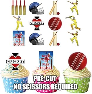 PRE-CUT Cricket Party Pack - Edible Cupcake Toppers / Cake Decorations (Pack of 36)