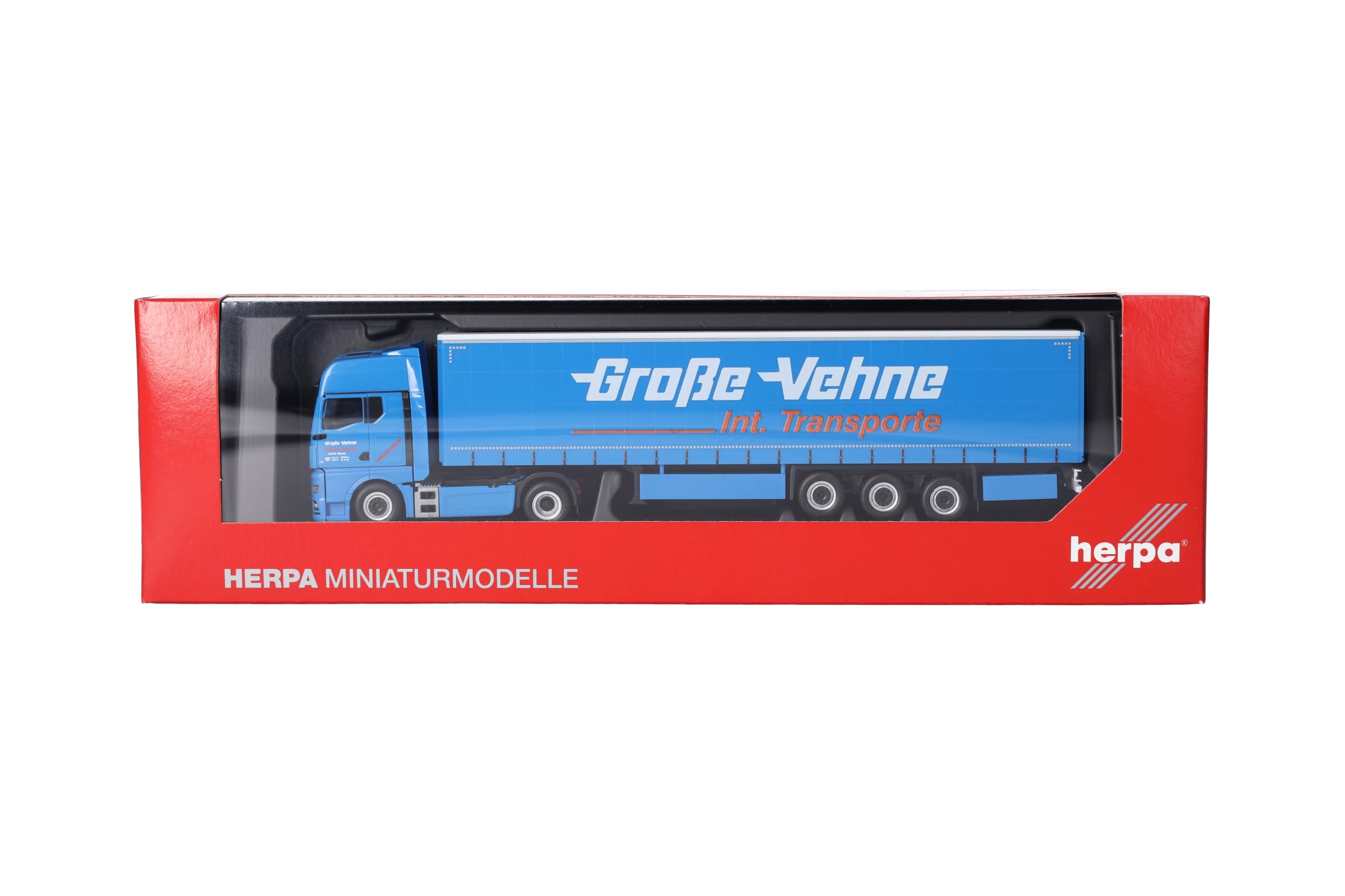 Herpa Model ciężarówki MAN TGX GX naczepa plandeka "Große-Vehne", miniatura w skali 1:87, kolekcjonerski, Made in Germany, plastik