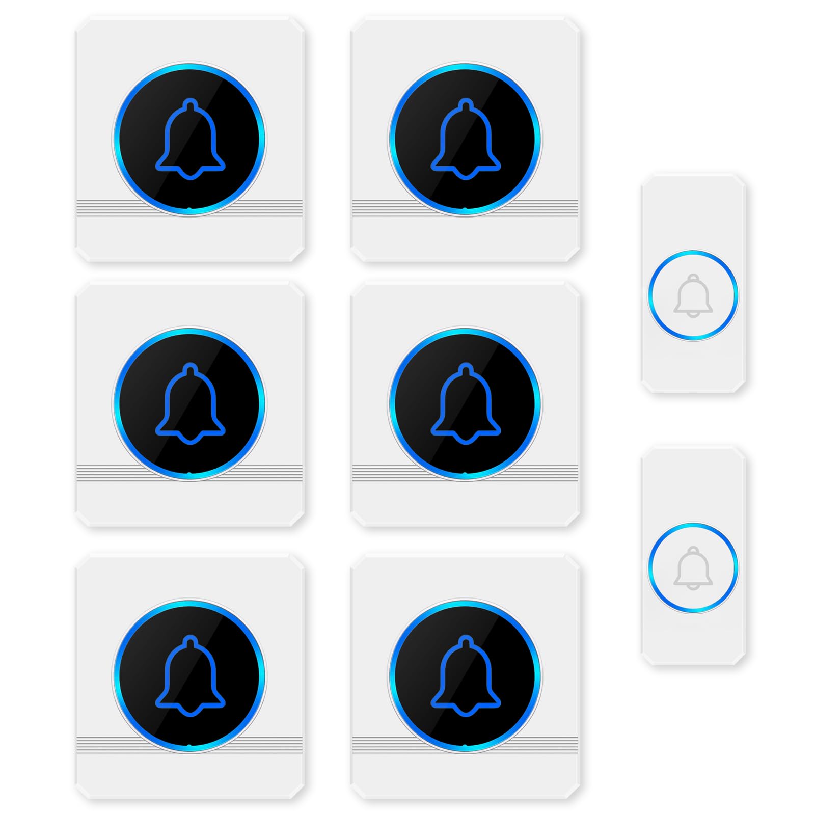 Aipotec White Wireless Doorbell Waterproof 300M Range With Cordless Chime, 2 Push Buttons, 6 Receivers, 60 Ringtones, Led Indicator, 5 Volume Levels (White)