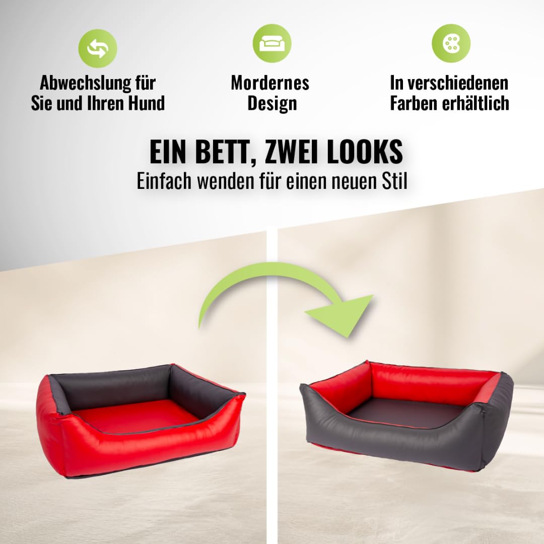 Cama para perros CopcoPet Rocco 2 en 1, impermeable y de piel sintética, con colchón de plástico para perros con espuma de copos o espuma viscoelástica ortopédica