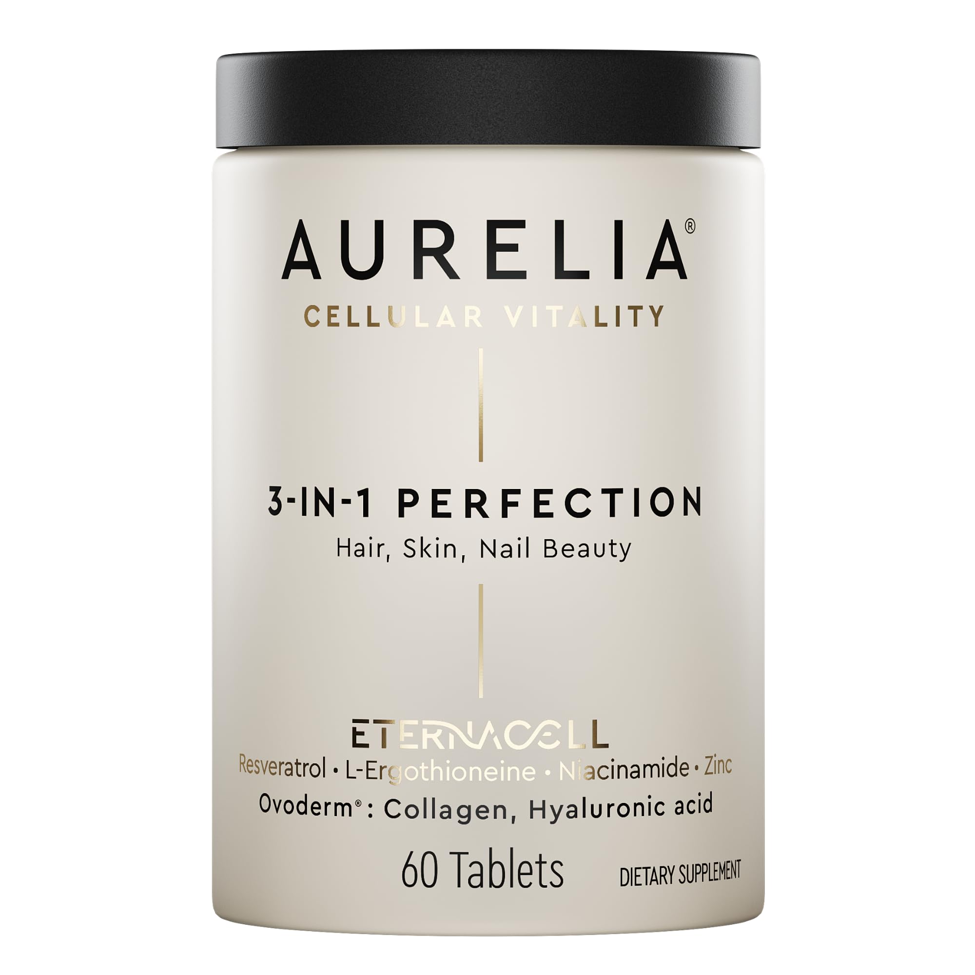 AURELIA 3-in-1 Perfection | Advanced Cellular Anti-Aging Supplement | Boost Collagen Production & Strengthen Hair, Skin, Nails | with Zinc, Resveratrol, Niacinamide & Ergothioneine