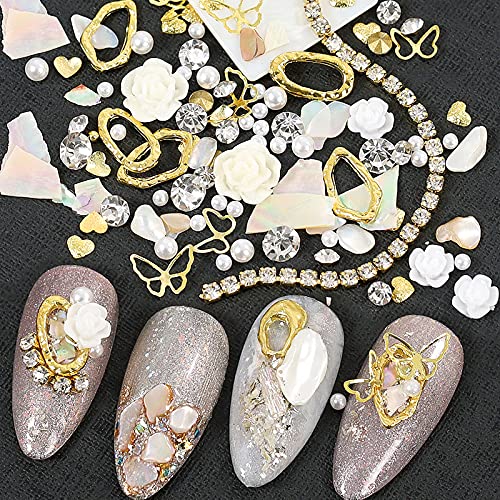 4 Boxes 3D Rose Flower Butterfly Nail Charms Acrylic Resin 3D Crystal Rhinestones Gems Charms Nail Art Stud Pearl Gold Metal Rivets For Nail Art Designs Accessories Supplies Diy Crafting #TOP4