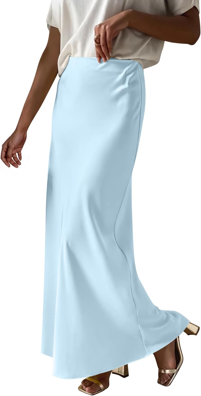 Prinbara Women's Satin Maxi Skirts Dressy Casual Zipped High Waisted Flowy Silk 2026 Spring Elegant Business Party Long Skirt