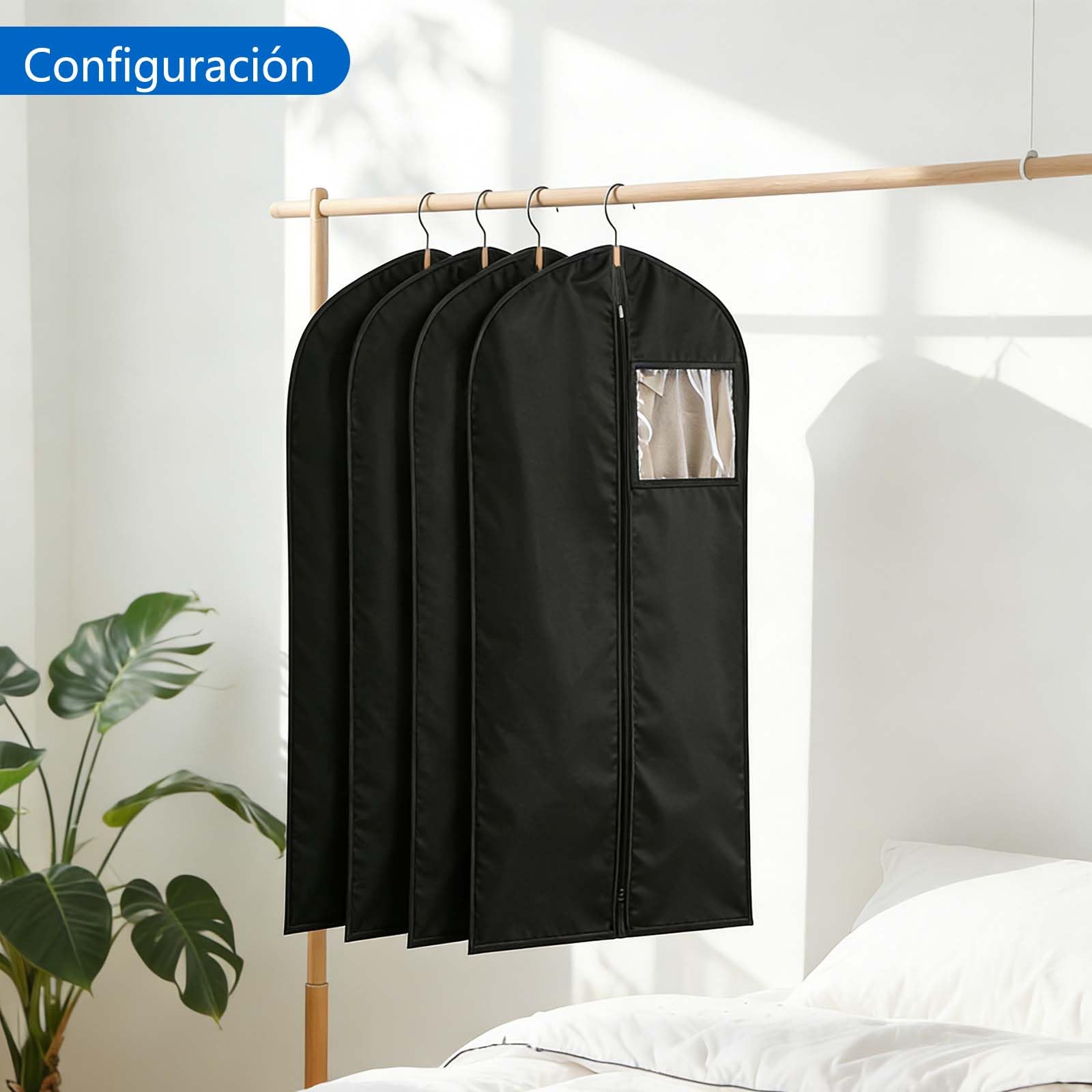 Sevenpers Fundas Ropa Armario Negro 60x140cm Juego 6, Antipolvo Antihumedad Antipolillas, Funda Larga con Cremallera, Transpirable Bolsa de Ropa para Abrigos Invernales y Vestidos Grandes — view 3