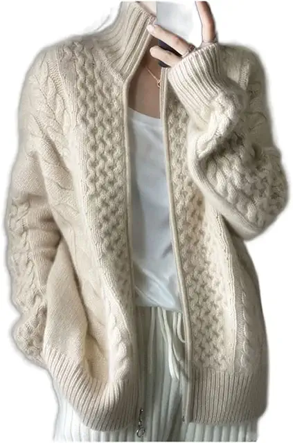 Cardigan en cachemire 100% pur pour femme - Gilet épais et chaud - Taille XXL